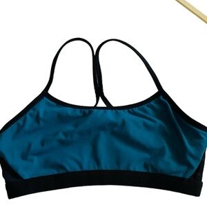 Fabletics Black and Teal lightly padded sports bra, size small